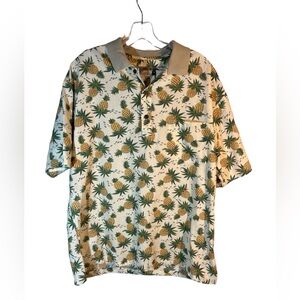Tori Richard Pocket Shirt Men's Medium Pineapple Cotton 3-Button Short Sleeve